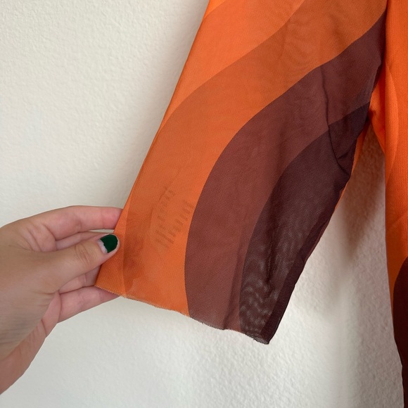 Ganni Orange Printed Mesh Wrap Top - Picture 6 of 13